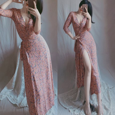 Improved Cheongsam One Piece Dress Long Sweet Floral Pattern Lightly Cooked Western Style Three Quarter Sleeves Long Dress Plus Size Women S Wrap Skirt