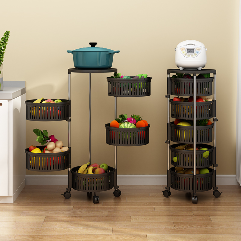 360-degree rotating vegetable shelve kitchen ground floor multilayer multifunctional round putting fruit and vegetable basket containing shelf-Taobao