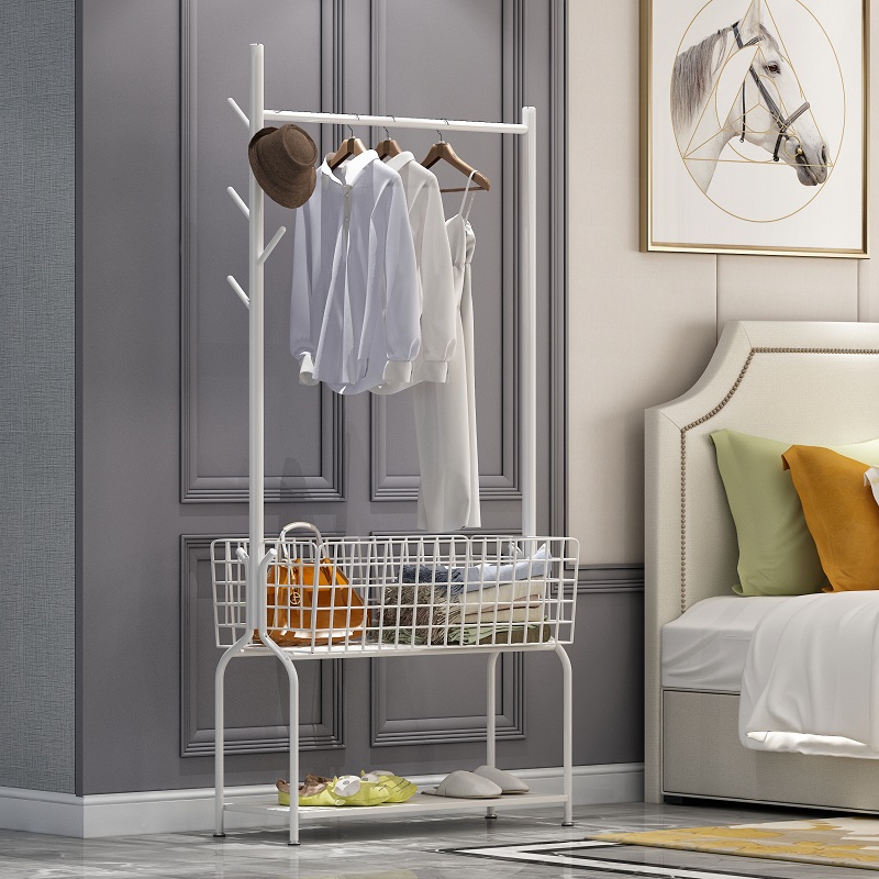 Hanger Ground Floor Bedroom Iron Art Cloister Frame Clothes Hanger Ground Simple Folding Single Pole Home Hanging Clothes Rack