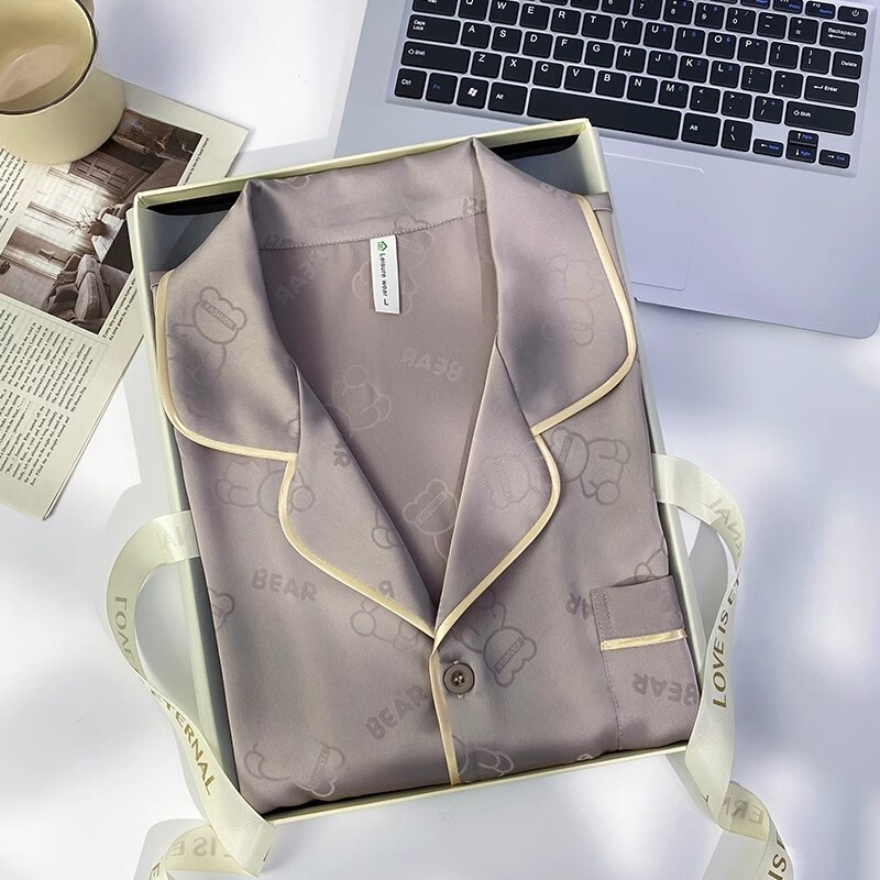 Men's Pajamas, Summer Silk High-End Short-Sleeved Shorts and Trousers Three-Piece Set, Mulberry Silk, Chinese Valentine's Day Gift Box for Boyfriend