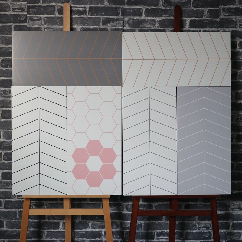 Nordic geometric fishbone line gray tile 300X600 kitchen powder room balcony wall tile Matte non-slip floor tile