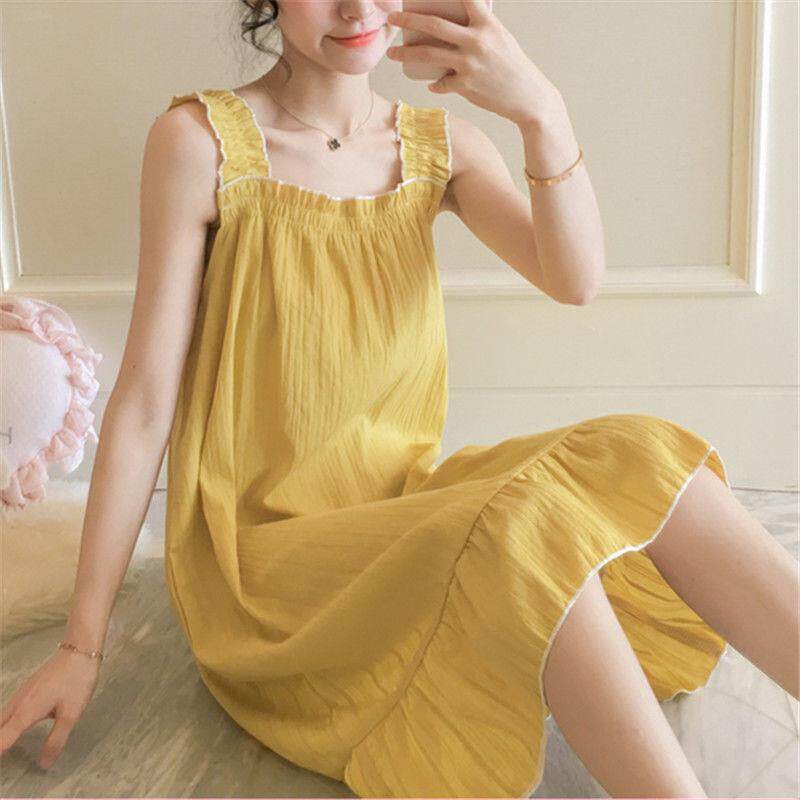 Harness Sleepwear Woman Summer Loose Slim short sleeves No vest skirt Han version sweet and cute student braces Sleeping Skirt-Taobao