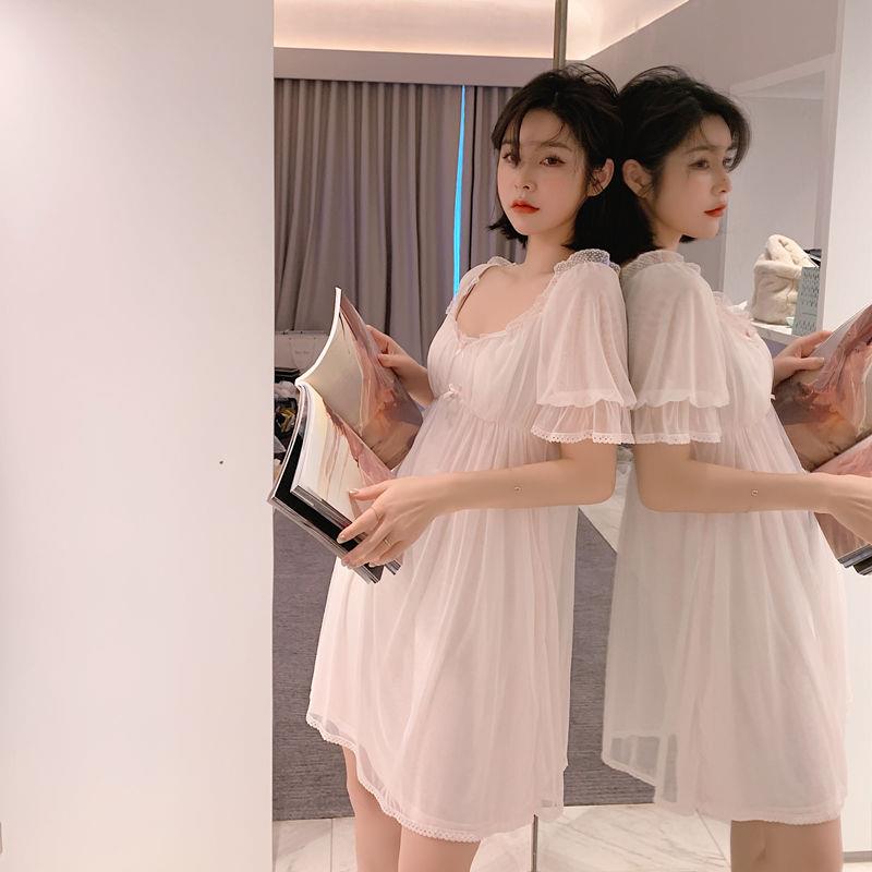 Very fairy with chest cushion pyjamas sweet and pure cotton mesh yarn fashion Sexy ocean sleeping dress female summer girl princess wind-Taobao