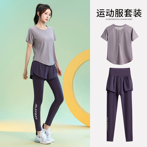 Спортивный быстросохнущий летний тонкий комплект, дышащая одежда для йоги, короткий рукав, оверсайз, свободный крой, для бега