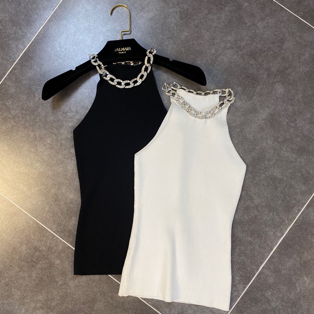 Net red with the same grapefruit MM2020 spring and summer new neck diamond chain necklace sexy ice silk knitted vest women