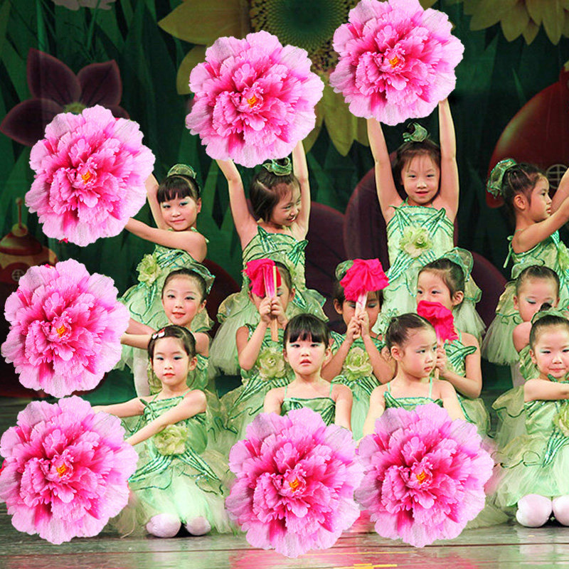 Square Dance Hand-pulled Flowers Dance Props Flowers Children Dance Performances Hand Flowers Emulated Peony Flowers Performance Accessories Head Flowers
