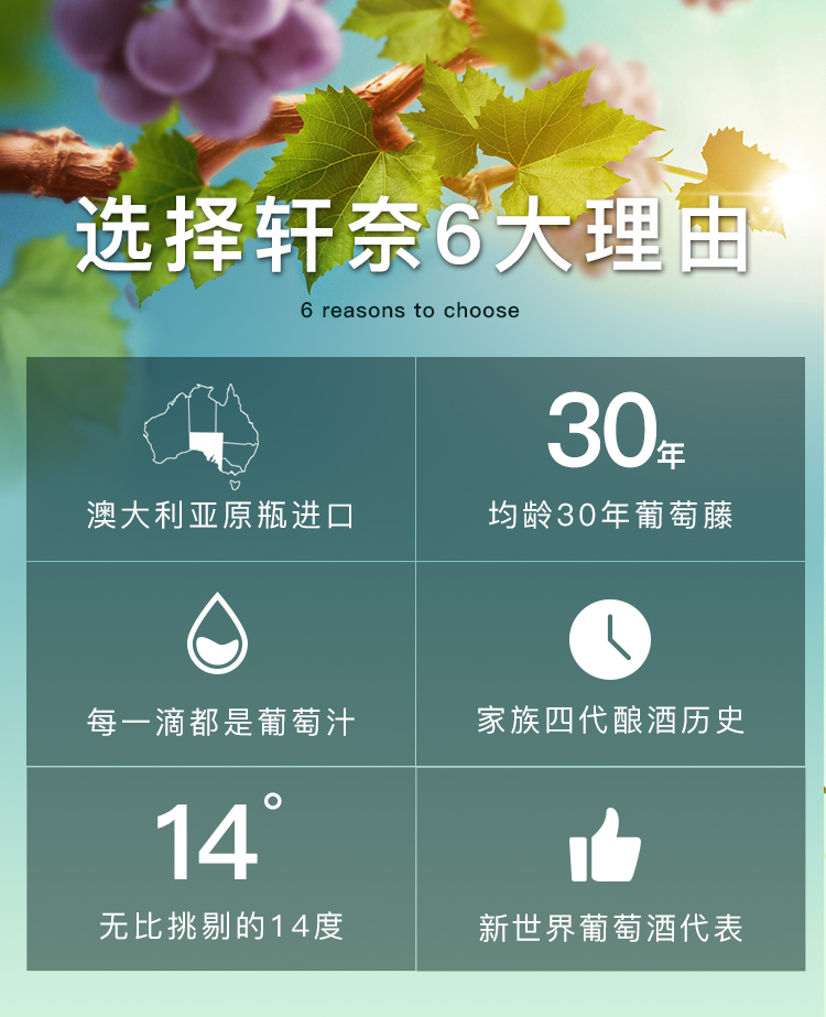 【轩奈】14.5度澳洲原瓶进口西拉红酒