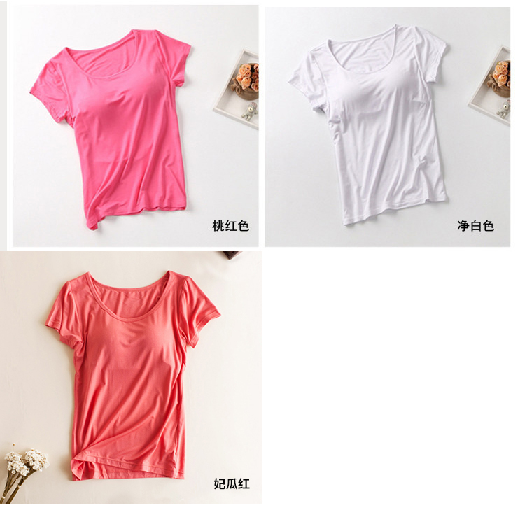 Modal Pajama Top Single Nữ Summer Bra Cup Một Cotton Áo thun ngắn tay Một nửa áo sơ mi Yoga pijama nam