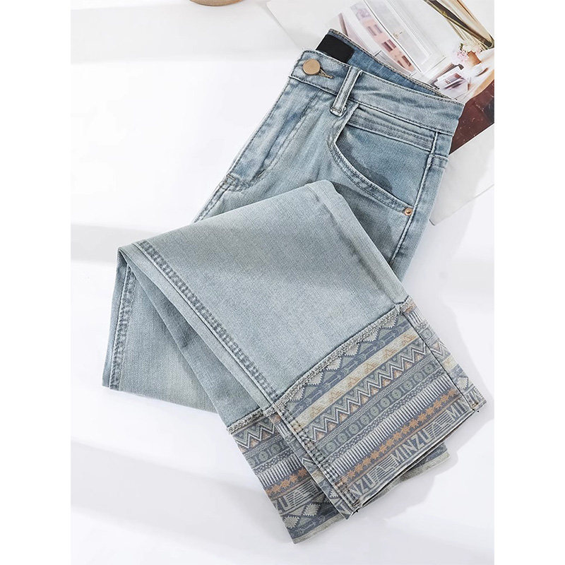 LeeDi Light Color Printed Curl Straight Drum Jeans Woman 2023 Summer thin section 90% Little subfaçades pants-Taobao