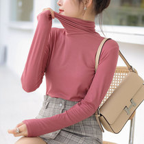 Modale High collar beating undershirt female spring and autumn thin section black 100 hitch long sleeve net red t-shirt with a hitch in the ocean