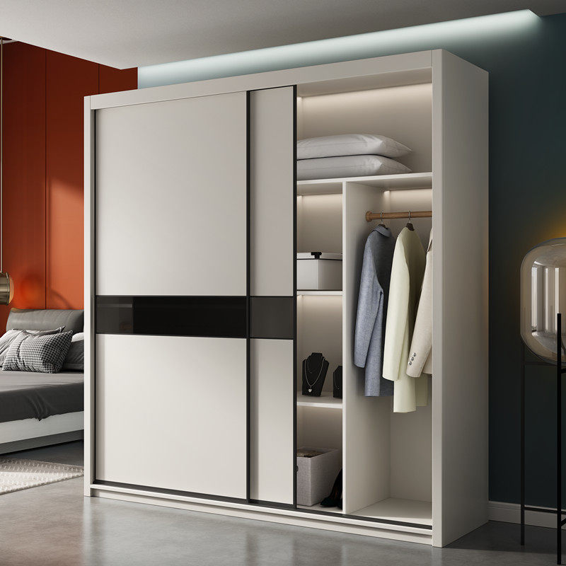 Modern simple economical wardrobe home bedroom sliding door cabinet bag installation solid wood sliding door wardrobe