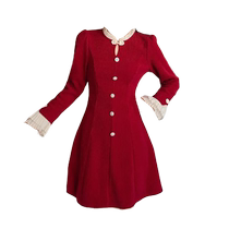 Evening dress high-end light luxury niche red New Years shirt dress womens autumn and winter engagement birthday gift dress