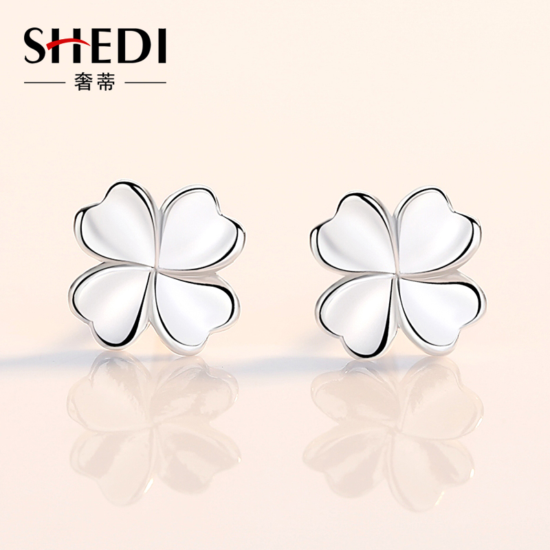 Four-leaf clover 999 sterling silver earrings temperament simple earrings net red earrings explosions 520 valentine's day gift to girlfriend