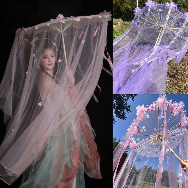 Original Ancient-Style Flower Umbrella Hanfu Accessory for Runway Shows, Cosplay, and Photography, Beautiful Streamers, Super Fairy-Like Props, Ancient-Style Umbrella with Tassels and Gauze Original Ancient-Style Flower Umbrella Hanfu Accessory for Runway Shows, Cosplay, and Photography, Beautiful Streamers, Super Fairy-Like Props, Ancient-Style Umbrella with Tassels and Gauze