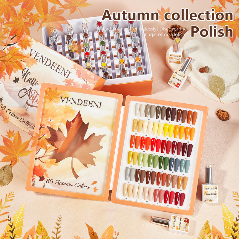 Vendeeni Four Seasons Series 36 Colors Autumn Color Series Saturated One-Stroke Color Application Smooth Glossy Solid Color Nail Polish Gel