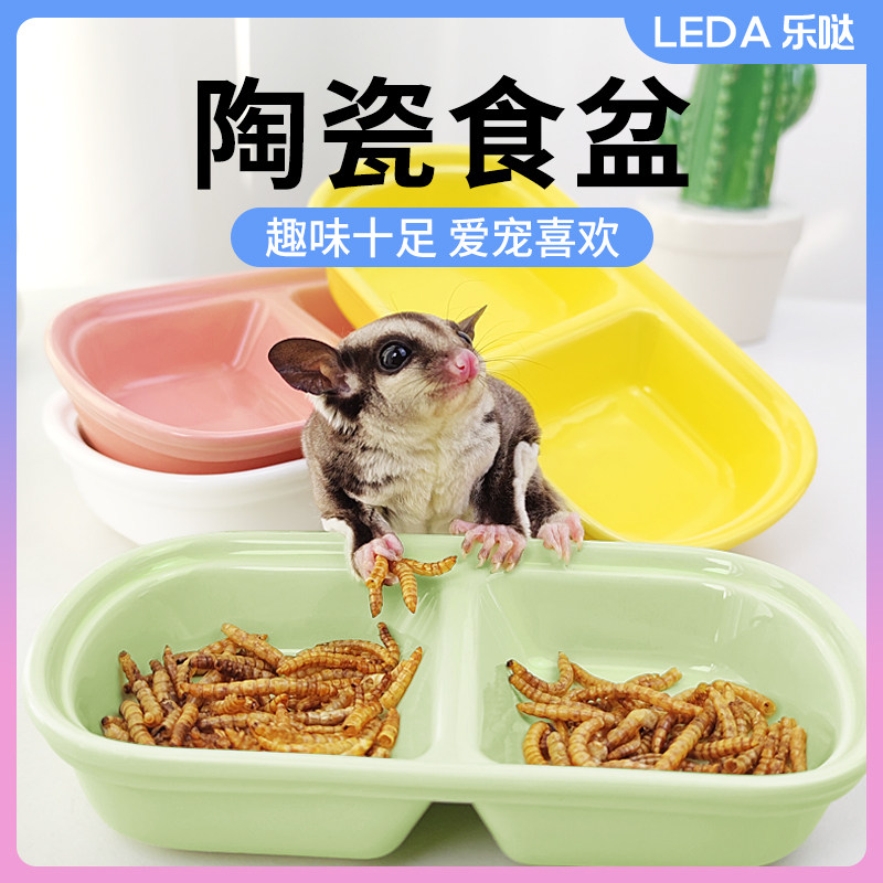 Small Pet Ceramic Food Bowl - Anti-Tip Double Groove Dish For Hedgehog, Sugar Glider, Hamster, Guinea Pig