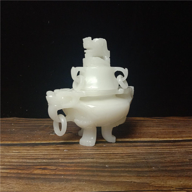 Natural jade fragrant lavender with white jade three-foot two-ear incense stove living room office decorated with feng shui incense stove swinging pieces