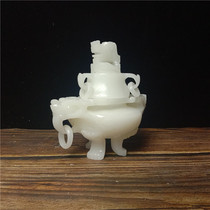 Natural Jade aromatherapy ornaments White Jade three-legged two ears incense burner living room office decoration feng shui incense burner ornaments