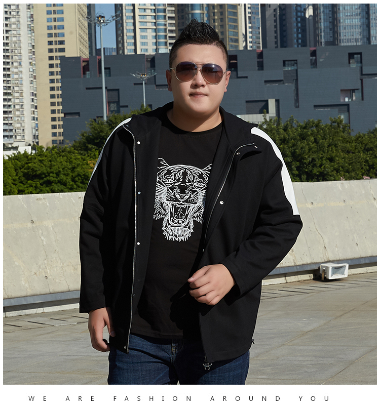 Tide thương hiệu size lớn cho nam mùa thu đông cộng với phân bón cộng với size áo rộng trùm đầu giản dị áo khoác thể thao - Cực lớn bigsize