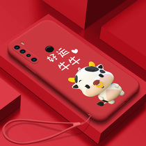 2021 Year of the Ox red rice note8 mobile phone case note8pro this year Net Red Tide brand new year lens all-inclusive anti-drop ultra-thin red womens high-end limited edition liquid silicone cute cartoon