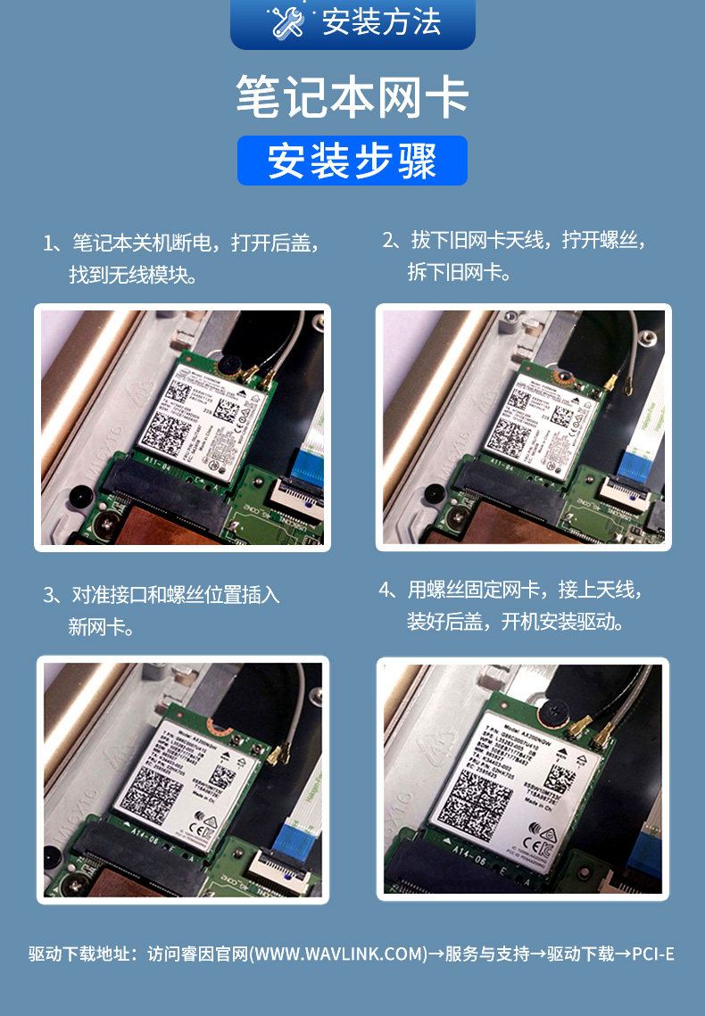 Адаптер USB 睿因ax3000m无线网卡wifi6e电竞游戏笔记本win10/11内置接口三频千兆高速m2/gnff插槽接口蓝牙5.2 wifi接收器 Wavlink