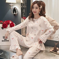 Đồ ngủ cotton nữ mùa xuân và mùa thu mẫu dài tay phiên bản Hàn Quốc của dịch vụ nhà sinh viên tươi mới phù hợp với áo hai dây size lớn dễ thương thu đông - Bộ Pajama do bo dep