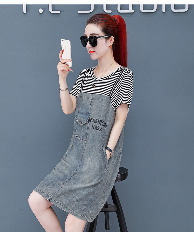 Thời trang lưới đỏ người đàn ông nhỏ bé mặc váy denim của phụ nữ 2019 mùa hè Váy mới mùa hè của phụ nữ - Váy eo cao váy suông rút eo	