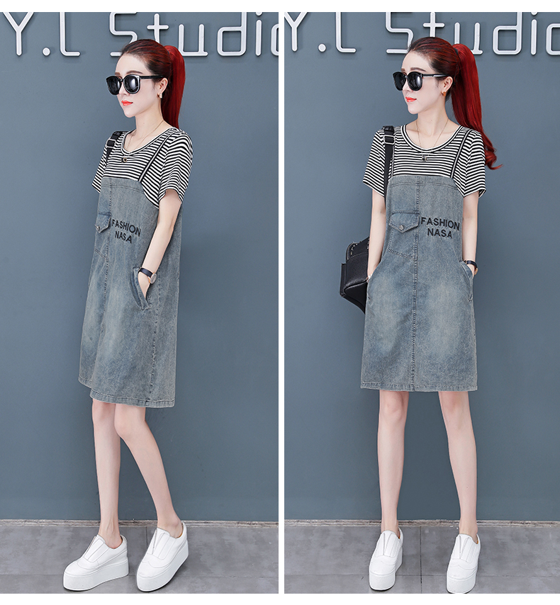 Thời trang lưới đỏ người đàn ông nhỏ bé mặc váy denim của phụ nữ 2019 mùa hè Váy mới mùa hè của phụ nữ - Váy eo cao váy suông rút eo	