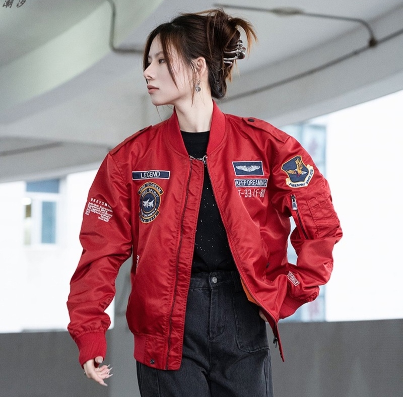 Red American-Style Flight Jacket for Men, Embroidered Couple's Spring and Autumn New Ma1 Fashion Casual Women's Baseball Jacket