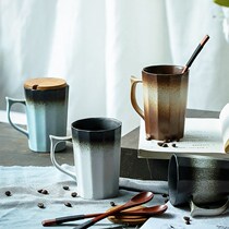 Creative frosted cup ceramic mug with lid spoon office large capacity water cup simple girl heart couple Cup