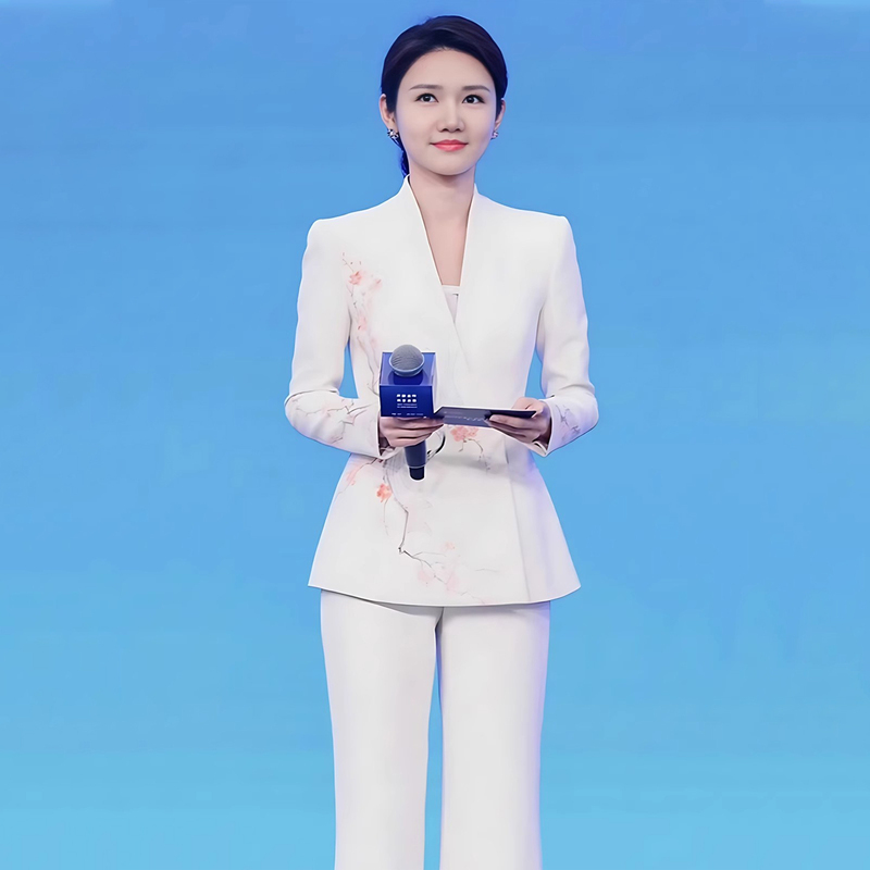 White High-End Light Luxury Floral Print Blazer Women's New Chinese Style Professional Wide-Leg Pants Suit Hostess Dress