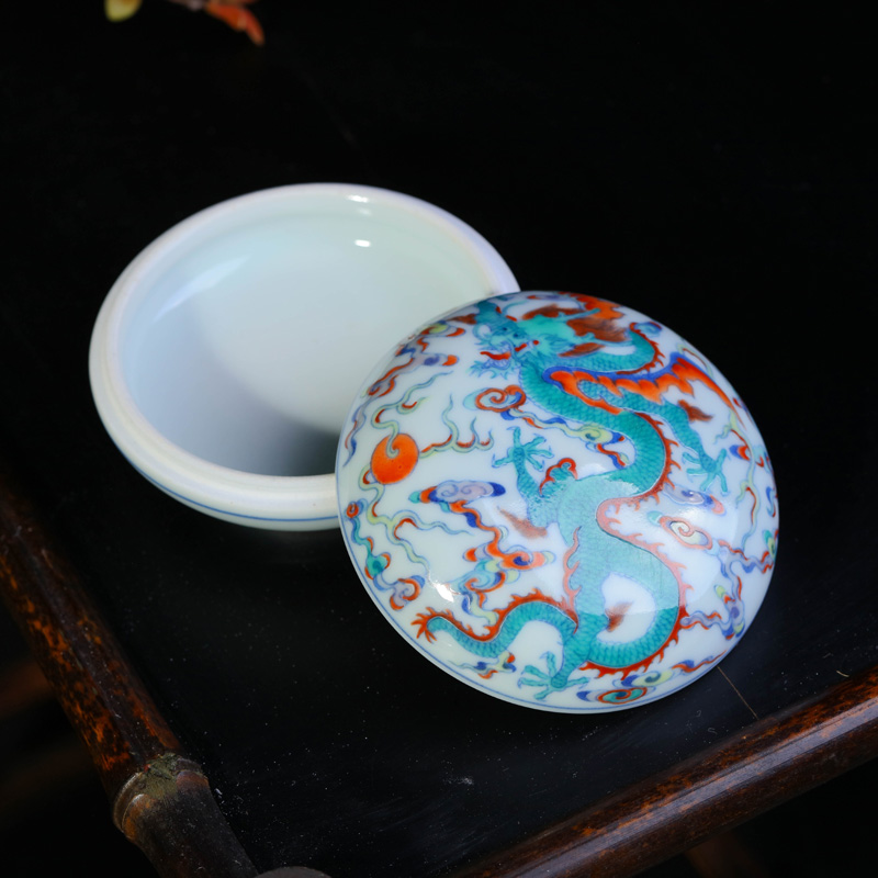 Offered home - cooked in stationery inkpad box "four furnishing articles hand - made ceramic jewelry box of jingdezhen blue and white porcelain home decoration
