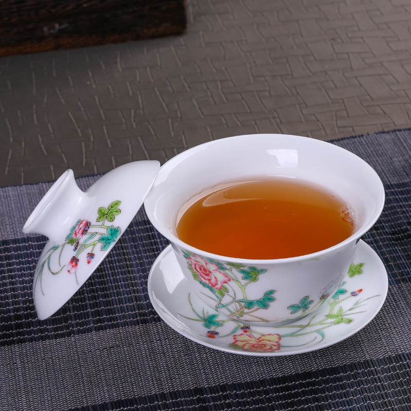 Offered home - cooked three just tureen hand - made ceramic famille rose porcelain tea cups in pure manual to use jingdezhen tea
