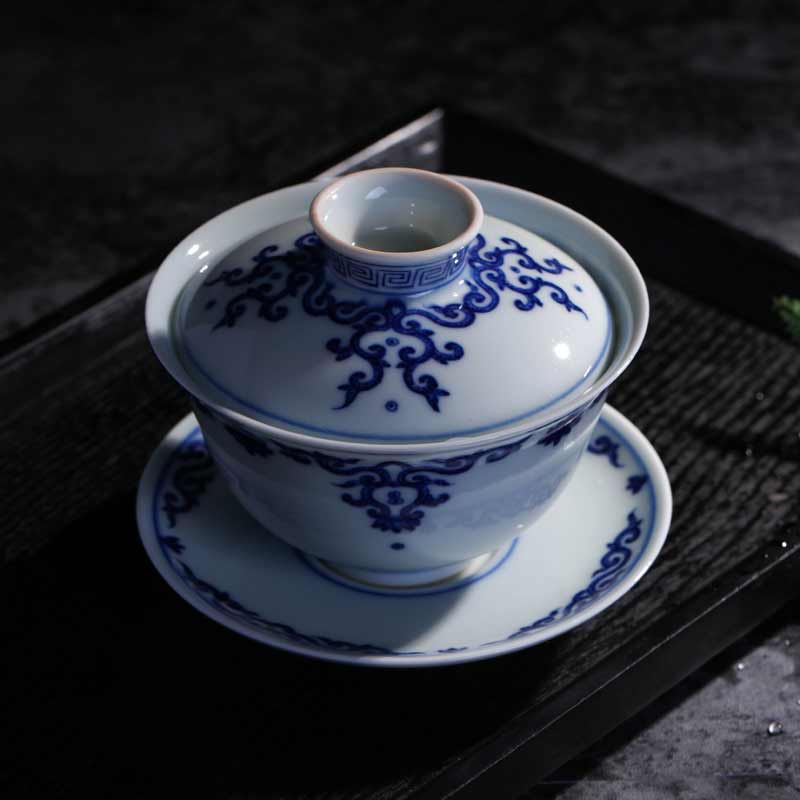 Offered home - cooked in jingdezhen porcelain tureen checking ceramic tea only three cup bowl hand - made of blue and white porcelain tea cups