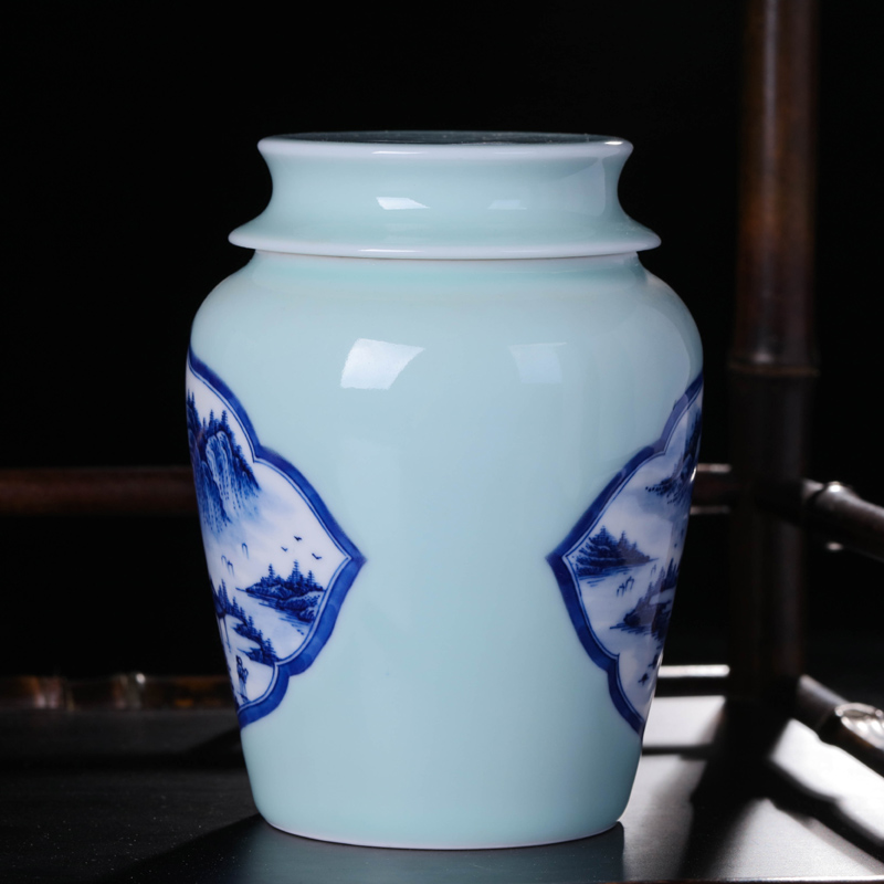 Offered home - cooked in jingdezhen porcelain tea pot Jin Hongxia manual hand - made ceramic tea storehouse of blue and white porcelain tea storage tank