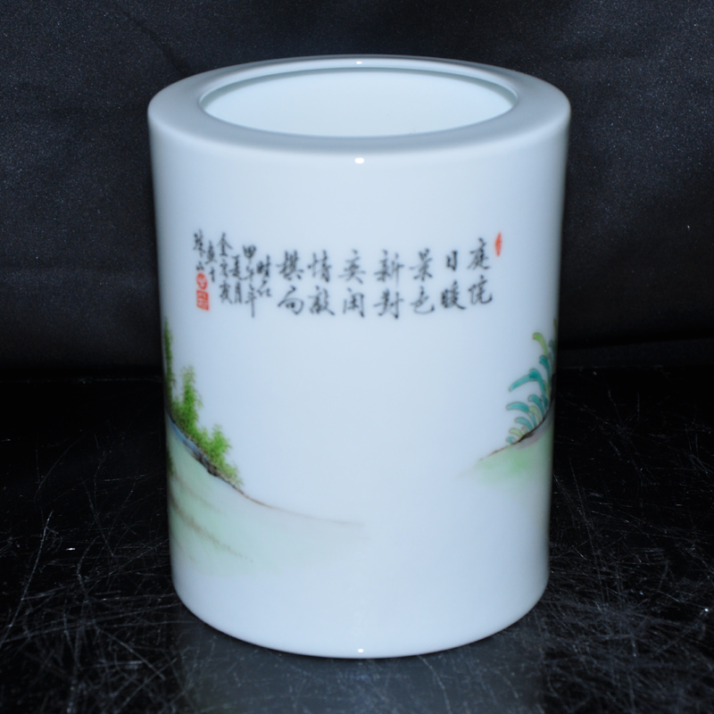 Offered a home - cooked r jingdezhen famous Jin Hongxia hand - made famille rose porcelain "four supplies stationery pen container" elegant"