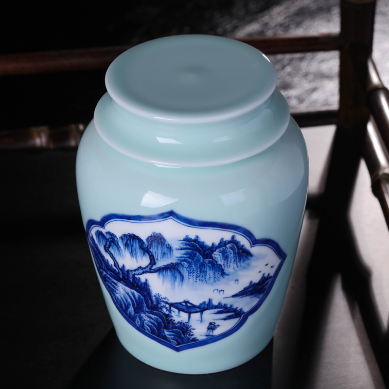 Offered home - cooked in jingdezhen porcelain tea pot Jin Hongxia manual hand - made ceramic tea storehouse of blue and white porcelain tea storage tank