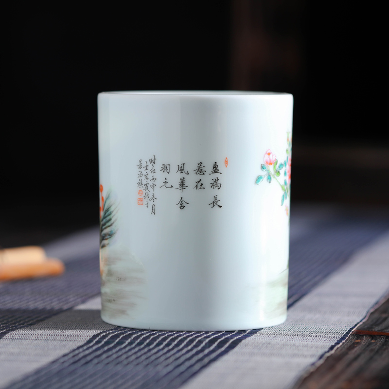 Offered home - cooked checking ceramic stationery in jingdezhen porcelain brush pot Jin Hongxia hand - made pastel stationeries appliance works of art