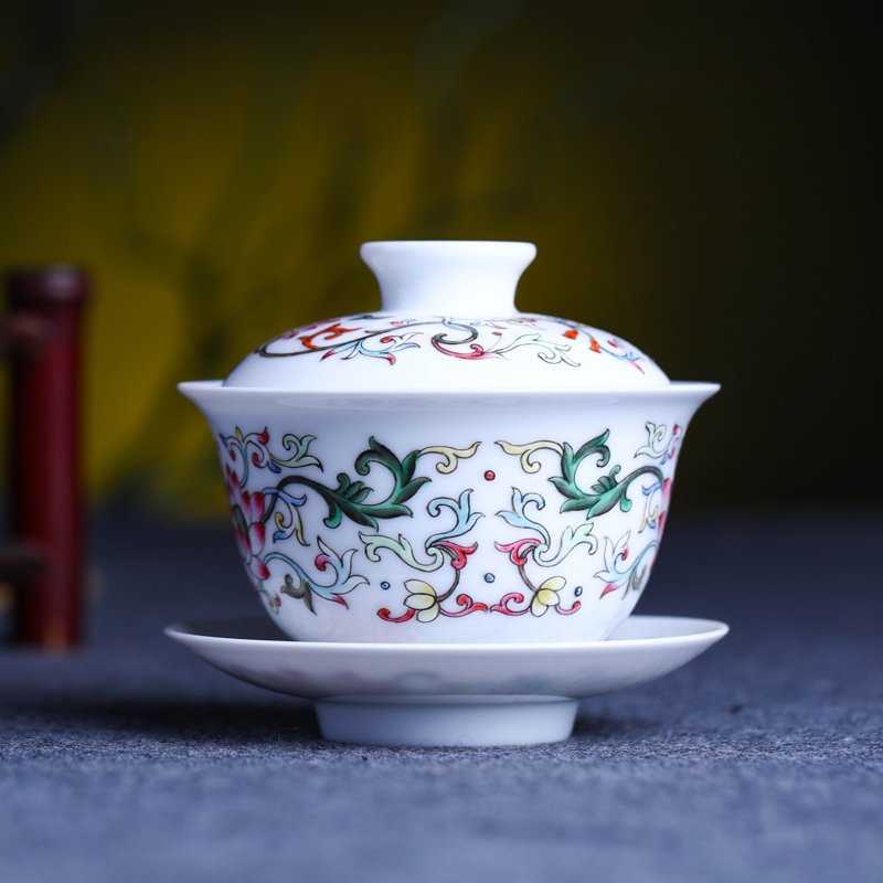 Offered home - cooked in jingdezhen porcelain tea set three to cup Jin Hongxia checking ceramic tea tureen hand - made famille rose bowl