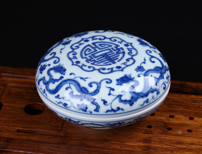 Offered home - cooked in jingdezhen ceramic ink pad jewelry box pure manual bucket color porcelain stationery furnishing articles blue and white porcelain decoration