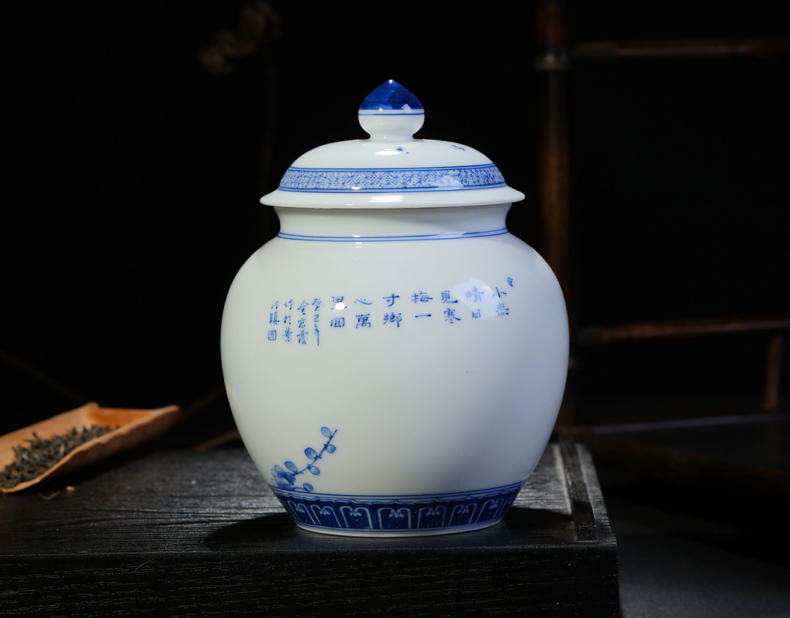 Offered home - cooked r Jin Hongxia manual hand - made ceramic tea ware jingdezhen porcelain tea caddy fixings storehouse storage tank of blue and white porcelain