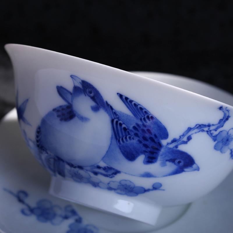 Offered home - cooked in blue and white only tureen three cup Jin Hongxia manual hand - made ceramic tea set bowl jingdezhen porcelain tea