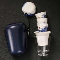 Travel kung fu tea set ceramic glass a pot of three cups fine filter small simple portable one home Outdoor