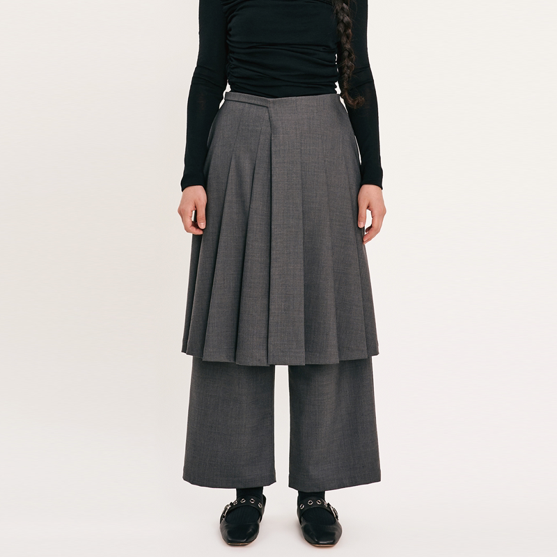 Verselet Short Poem Designer Tide Fine Wool Pleated Skirt Pants Loose Straight-Leg Suit Pants