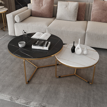 Nordic rock board tea table TV cabinet combination Italian light luxury living room round home simple modern tea table small apartment