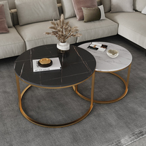 Round rock board tea table Italian light luxury TV cabinet combination size round Nordic living room small apartment marble tea table