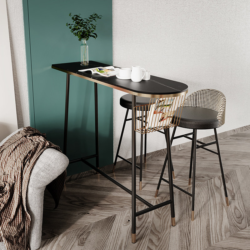 Light and luxurious table Home leaning against wall Modern minimalist Nordic Living room Living Room Cubicle Family Small Bar Rock Plate High Foot Table