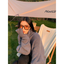 JCCC Shadow Brown Sunglasses Women's Half Frame Face Small Joker Square Sunglasses Plain Artifact Large Frame Glasses