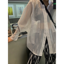 JCCC shadow white micro-transparent shirt womens design sense niche spring and summer loose top long-sleeved chiffon shirt