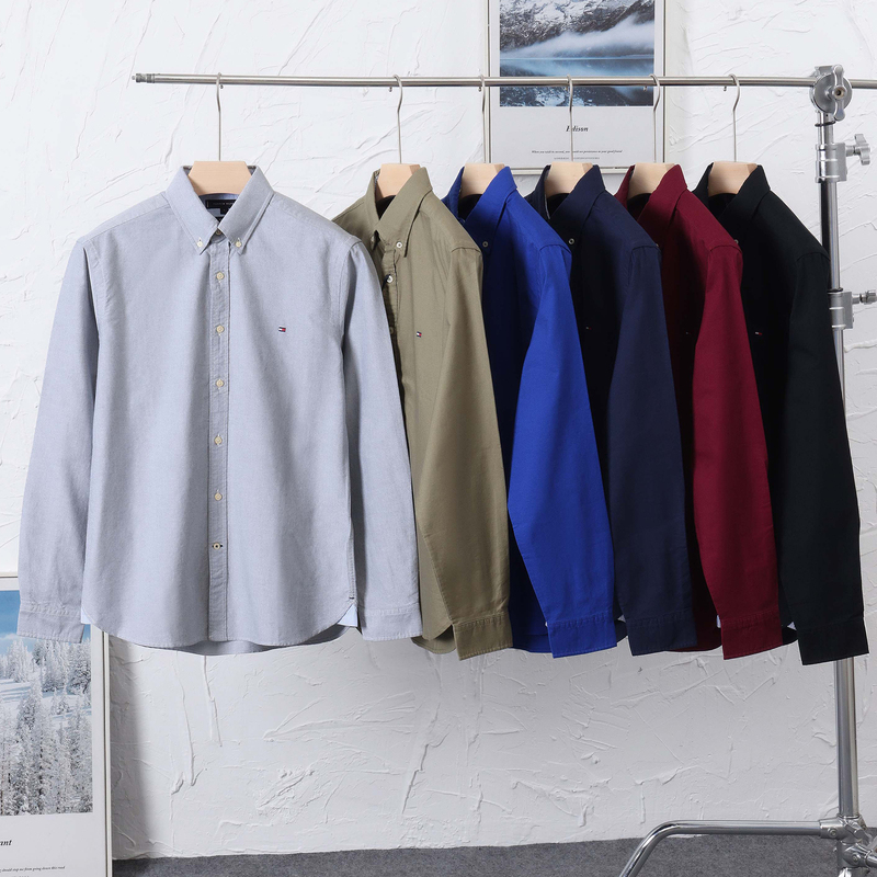 Domestic In-Stock Tommy Shirt, New Autumn and Winter Business Casual Oxford Fabric Wrinkle-Free Men's Long-Sleeve Shirt